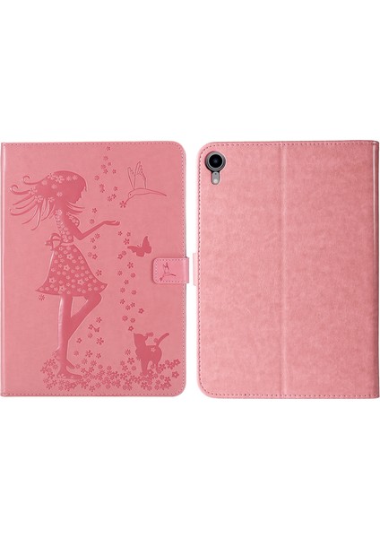 Ipad Mini 6 Için Baskı Kadın Kedi Desen Pu Kılıfı (Pembe) (Yurt Dışından)