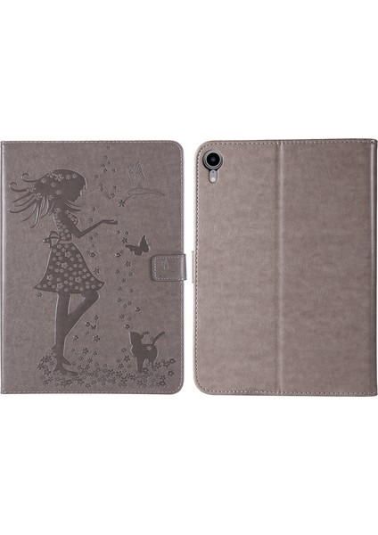 Ipad Mini 6 Için Baskı Kadın Kedi Desen Pu Kılıfı (Gri) (Yurt Dışından)