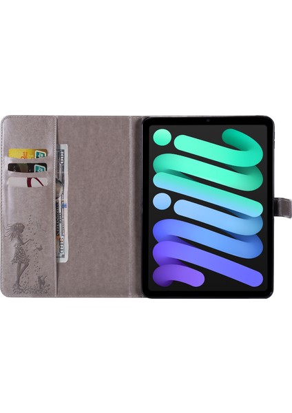 Ipad Mini 6 Için Baskı Kadın Kedi Desen Pu Kılıfı (Gri) (Yurt Dışından) fırsatları