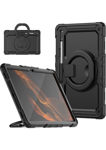 Samsung Galaxy Tab S8 Ultra Için Silikon + Pc Tablet Kılıfı (Siyah) (Yurt Dışından)