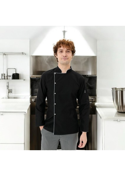 Chefpro Elite Şef Ceketi Erkek Siyah Alpaka Aşçı Kıyafeti