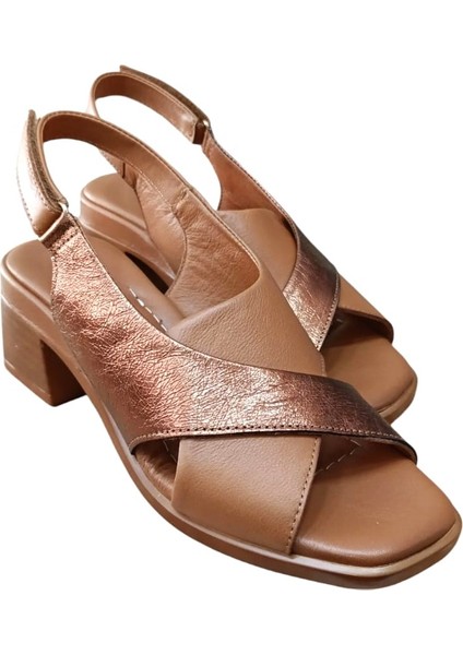 45208 Kadın Deri Kalın Kısa Topuklu Comfort Sandalet Siyah