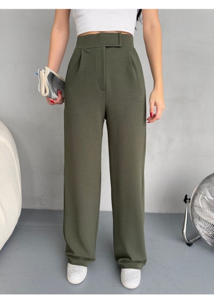 Kadın Likralı Cırt Kapama Geniş Paça Palazzo Pantolon