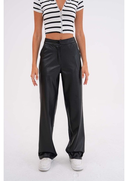 Kadın Deri Yüksek Bel Wide Leg Içi Astarlı pantolon fiyatları