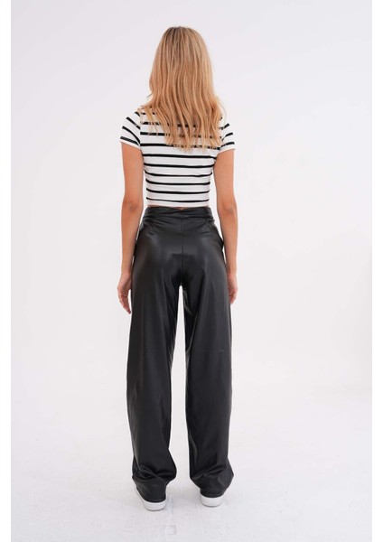 Kadın Deri Yüksek Bel Wide Leg Içi Astarlı pantolon modelleri