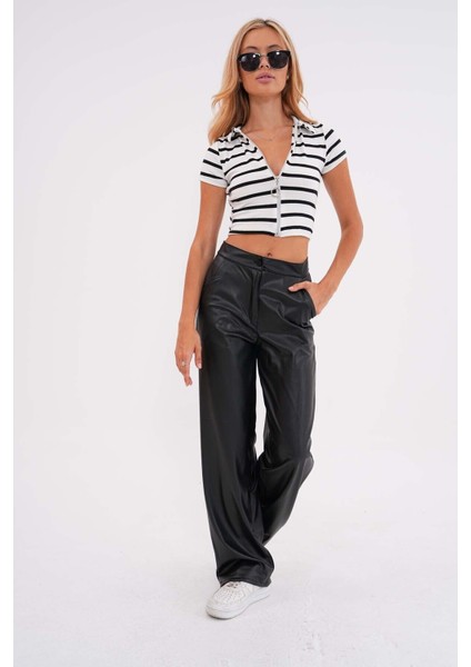 Kadın Deri Yüksek Bel Wide Leg Içi Astarlı pantolon fırsatları