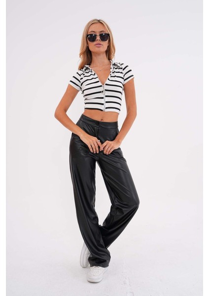 Kadın Deri Yüksek Bel Wide Leg Içi Astarlı pantolon indirimleri