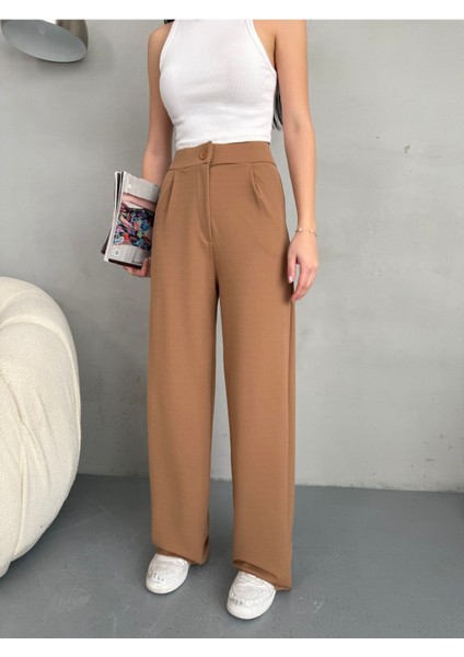 Kadın Likralı Salaş Geniş Paça Palazzo Pantolon