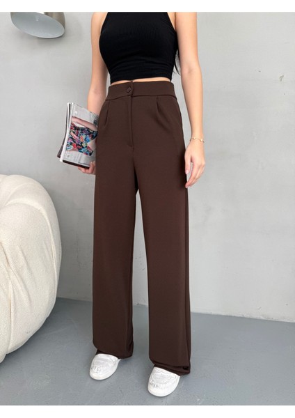 Kadın Likralı Salaş Geniş Paça Palazzo Pantolon