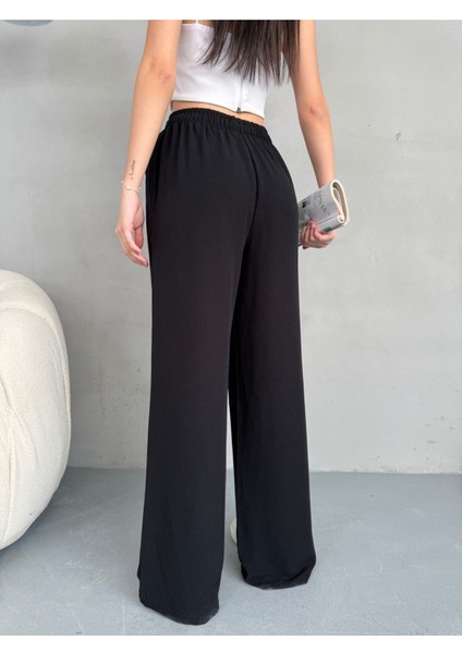 Kadın Yüksek Bel Wide Leg Beli Lastikli Keten Pantolon fırsatları
