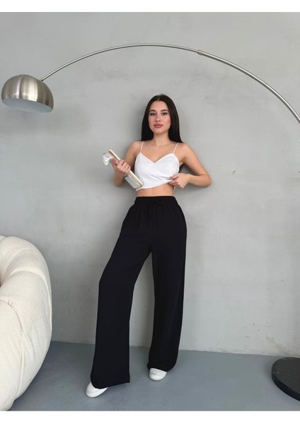 Kadın Yüksek Bel Wide Leg Beli Lastikli Keten Pantolon indirimleri