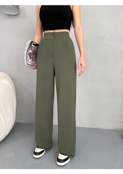 Kadın Likralı Salaş Geniş Paça Palazzo Pantolon