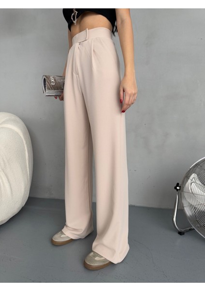 Kadın Likralı Cırt Kapama Geniş Paça Palazzo Pantolon