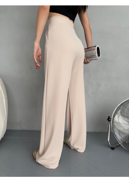 Kadın Likralı Cırt Kapama Geniş Paça Palazzo Pantolon modelleri
