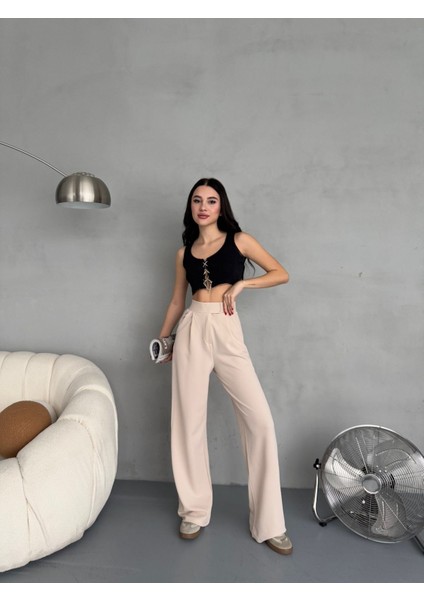 Kadın Likralı Cırt Kapama Geniş Paça Palazzo Pantolon fırsatları