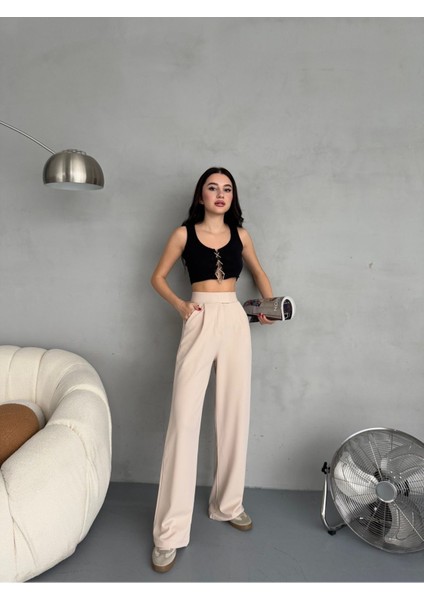 Kadın Likralı Cırt Kapama Geniş Paça Palazzo Pantolon indirimleri