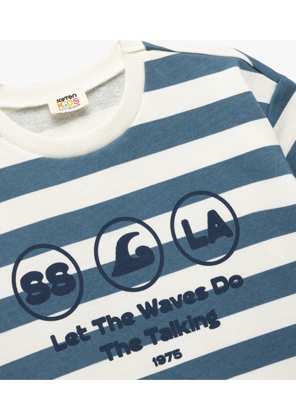 Baskılı Pamuklu Kısa Kollu Çizgili Tişört modelleri