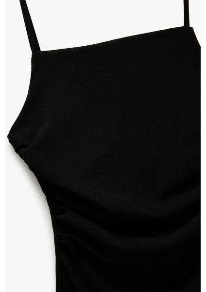 Ip Askılı Kare Yaka Drapeli Yırtmaçlı Midi Elbise indirimleri