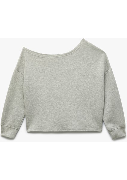 Scuba Kumaş Uzun Kollu Asimetrik Yaka Omuzu Açık Sweatshirt