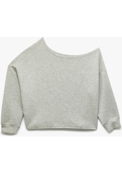 Scuba Kumaş Uzun Kollu Asimetrik Yaka Omuzu Açık Sweatshirt