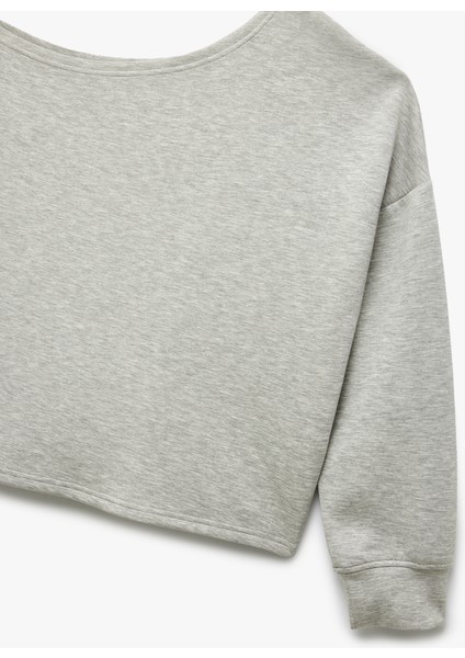 Scuba Kumaş Uzun Kollu Asimetrik Yaka Omuzu Açık Sweatshirt