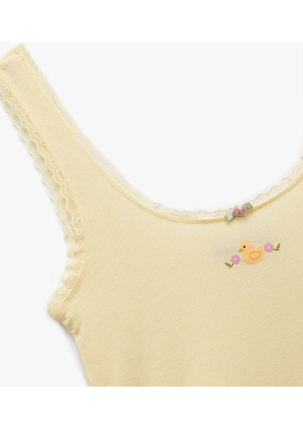 Modal Kumaş Rahat Kalıp Bisiklet Yaka Askılı Pijama Üstü
