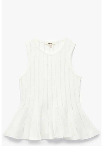 Kolsuz Bisiklet Yaka Ajurlu Peplum Triko Bluz