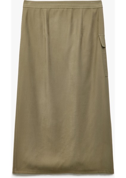 Cupro Kumaş Asimetrik Kesim Kemerli Kargo Cepli Uzun Kruvaze Etek fiyatları