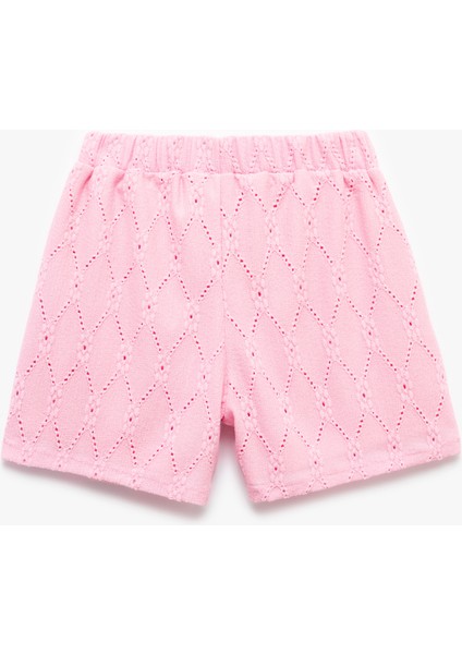 Brodeli Detaylı Beli Lastikli Şort