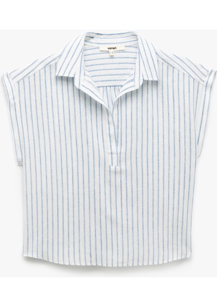 Viskon Keten Karışımlı Gömlek Yaka Kolsuz Crop Bluz fırsatları