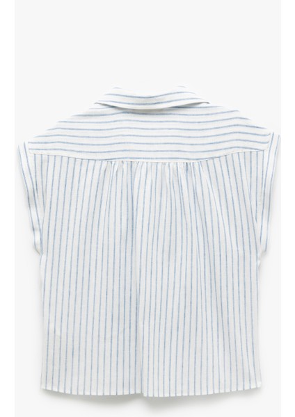 Viskon Keten Karışımlı Gömlek Yaka Kolsuz Crop Bluz indirimleri