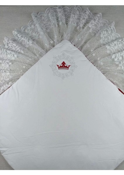 Yenidoğan Saray Kadife Taç Nakışlı Inci Fiyonklu Dantel Duvak Trilüks Kundak Bebek Battaniye Bordo indirimleri