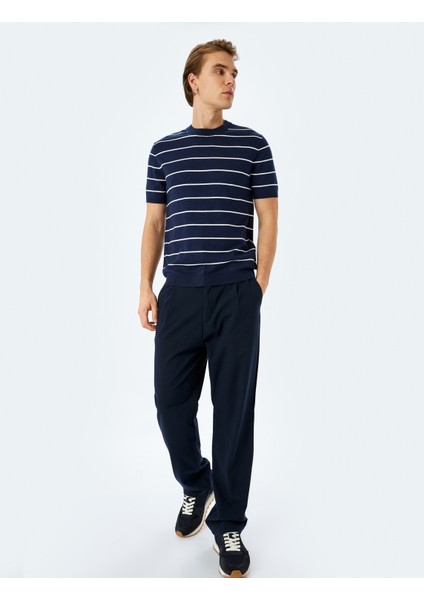 Çizgili Bisiklet Yaka Viskon Kısa Kollu Triko Tişört fiyatları