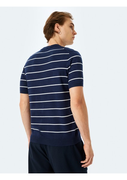 Çizgili Bisiklet Yaka Viskon Kısa Kollu Triko Tişört fırsatları
