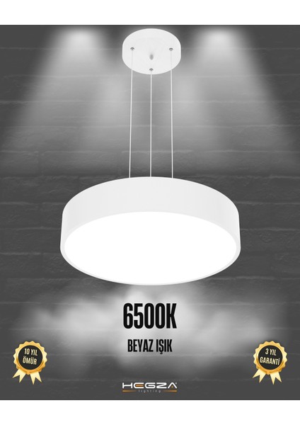 Drum 40cm (Beyaz Kasa, Beyaz Işık) Ledli Modern Sarkıt LED Avize