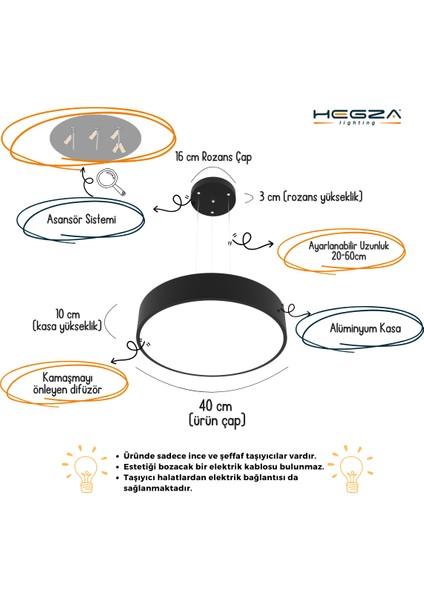 Drum 40cm (Beyaz Kasa, Beyaz Işık) Ledli Modern Sarkıt LED Avize modelleri