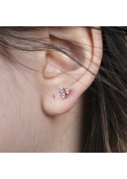 Üçgen Taşlı Rose Renkli Çelik Tragus Küpe NUR-KE03277