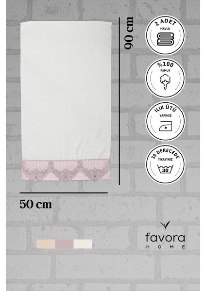 %100 Pamuk İnci Güpürlü Çeyizlik 2'li Havlu 50x90 - Pudra indirimleri