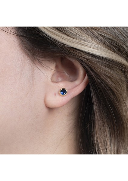 Mavi Taşlı Çelik Tragus KÜPE-NUR-KE03244