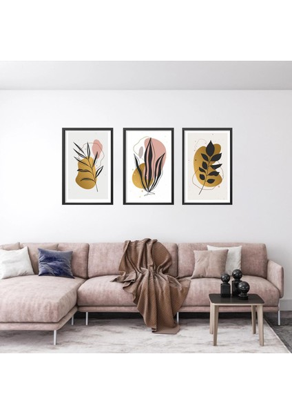 3'lü Gold Botanik Desen Foreks Tablo