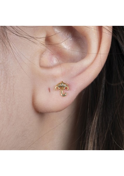 Arkası Top Şemsiye Çelik Tragus Küpe NUR-KE03241