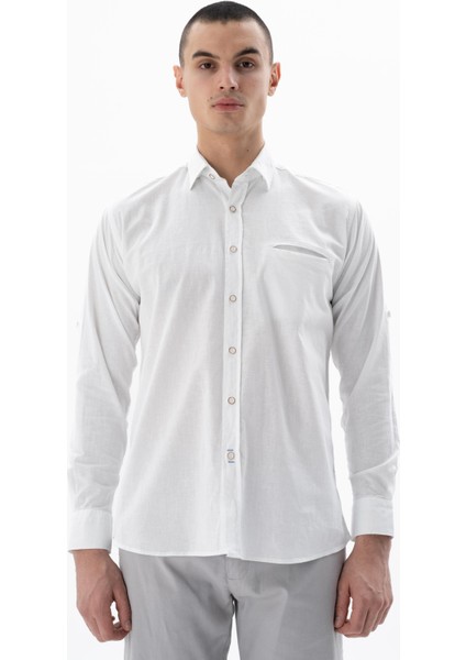 Erkek Uzun Kollu Regular Fit Keten Gömlek Y25485117101