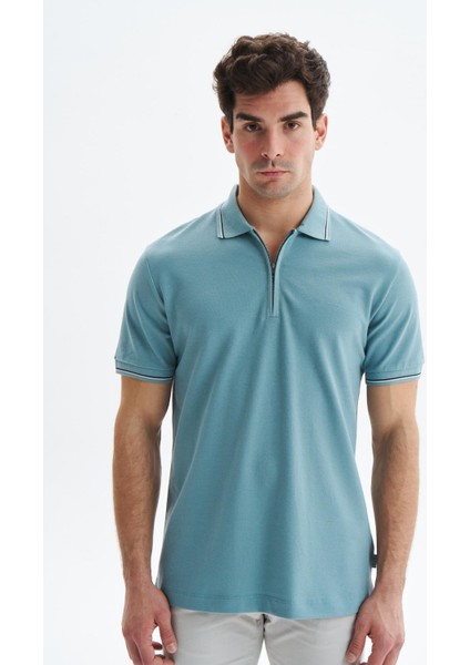 Erkek Regular Fit Basic % 100 Pamuk Pike Fermuarlı Polo Yaka Tişört Y29374354202