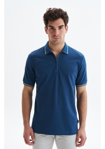 Erkek Regular Fit Basic % 100 Pamuk Pike Fermuarlı Polo Yaka Tişört Y29374354202