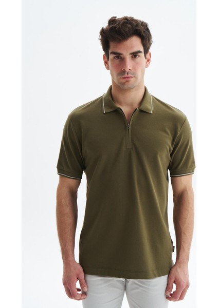 Erkek Regular Fit Basic % 100 Pamuk Pike Fermuarlı Polo Yaka Tişört Y29374354202