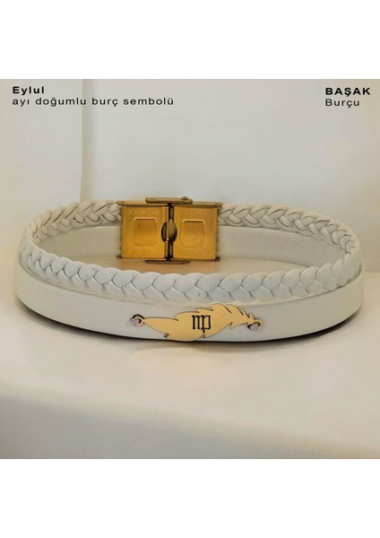 Yaprak Motifli 14 Ayar Altın Plakalı Derili Kadınlara Özel Doğum Ay Bilekliği