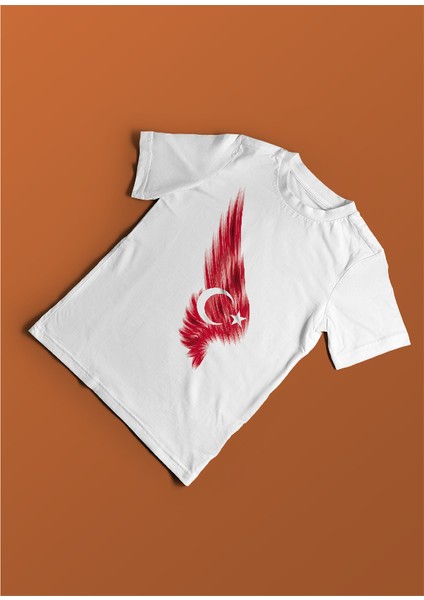 Kız Çocuk Ayyıldız Türk Bayrağı Baskılı Bisiklet Yaka Kısa Kollu T-Shirt