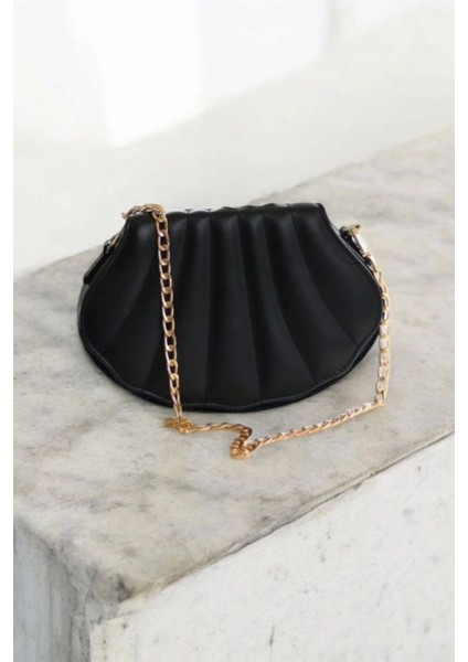 Lalin Siyah Mat Zincir Askılı Kadın Abiye Clutch Çanta