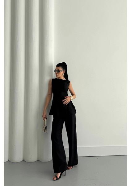 Jakar Keten Kolsuz Bluz-Pantolon Tk - Siyah fiyatları