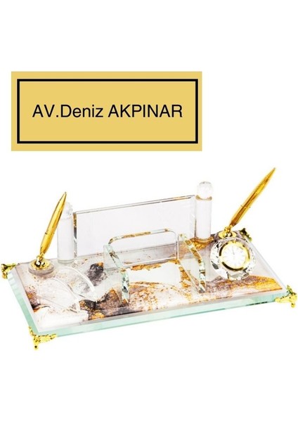 Kişiye Özel Isim Baskılı Kristal Masa Seti 2 Li Kalem Saat ve Notluk Masa Seti fırsatları